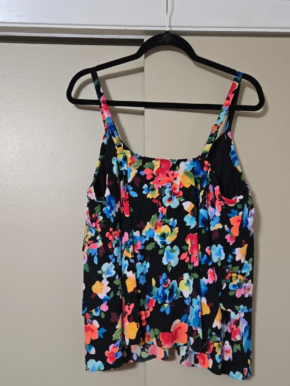 Aqua Green Black Multicolor Floral Tankini Swim Top 3X NWT